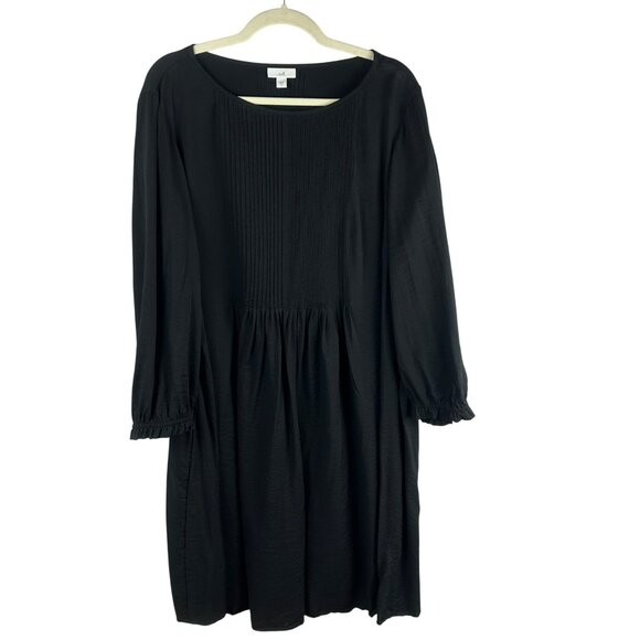 J. Jill Dresses & Skirts - J Jill Pintuck Shift Dress Women XL Black Long Sleeve Knee Length Minimal Travel